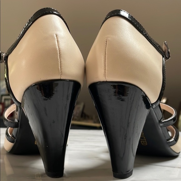 Restricted Cream and Black T-Strap Heels - Picture 5 of 12
